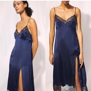 Wilfred Navy Blue Lace Trim Midi Dress